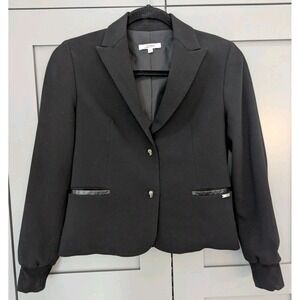 Junior Gaultier Kids Size 12a Two Button Blazer Jacket Black Leather Trim Skulls